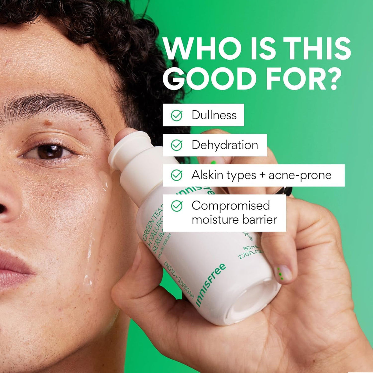 Innisfree Green Tea Seed Hyaluronic Serum with Panthenol and Niacinamide, Korean Face Serum for Hydration and Glow