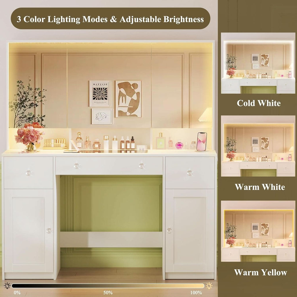 Extra Large Illuminated Vanity Desk with Mirror — 45"