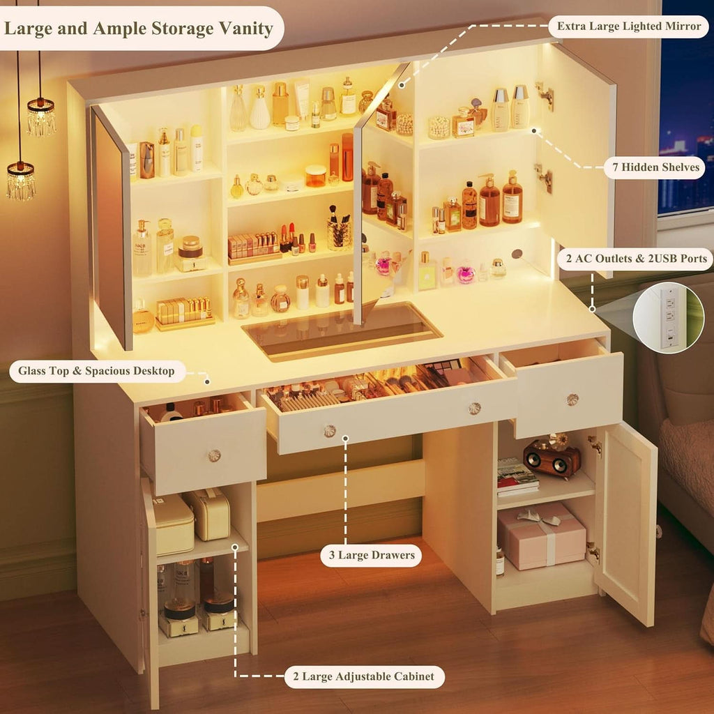 Extra Large Illuminated Vanity Desk with Mirror — 45"
