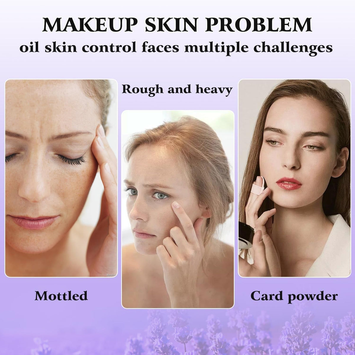 Gel-Like Formula Oil-Control Primer & Setting Powder, Polvos Compactos Matte Powder for Silky Blurring Oil Control, Lavender Blurring Powder