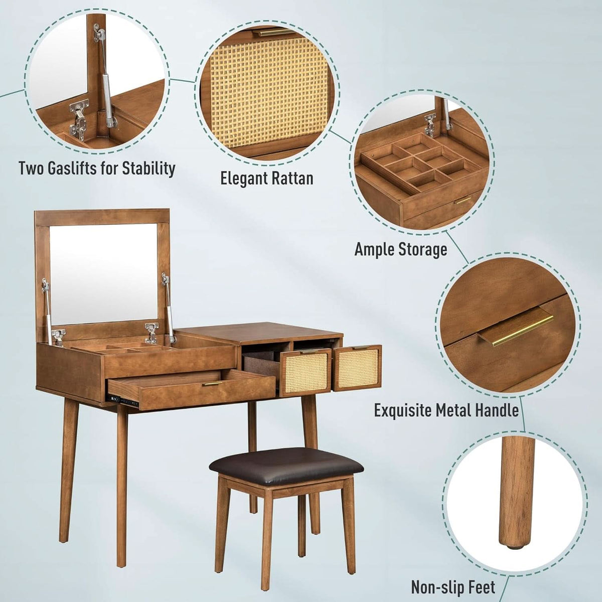 Espresso Hardwood Vanity Desk with Flip-Top Mirror