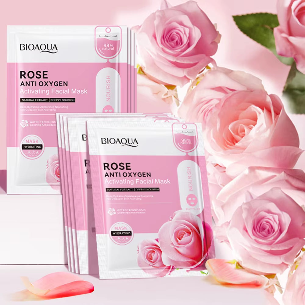 12Pc Rose Flower Extract Face Mask Korean Whitening Sheet Mask Moisturizing Mask Nourishing Skincare Facial Korean Fresh Product