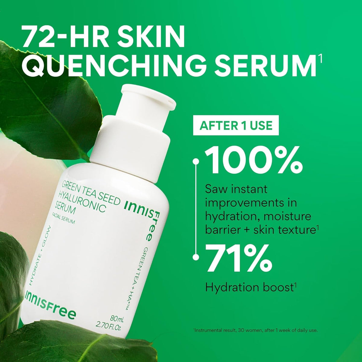 Innisfree Green Tea Seed Hyaluronic Serum with Panthenol and Niacinamide, Korean Face Serum for Hydration and Glow
