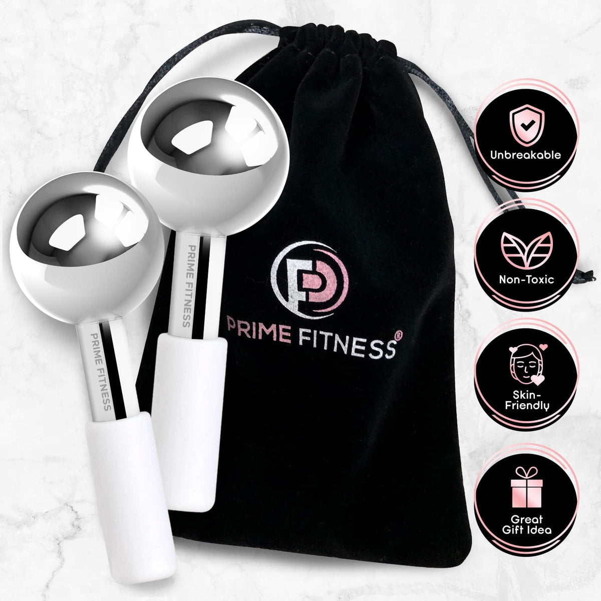 Ice Globes for Facials | Unbreakable Steel Cooling Roller | Cryo Sticks for Face | Massager for Face Neck & Eyes | Skin Care for Dark Circles, Puffiness, Wrinkles, Collagen Production (White)
