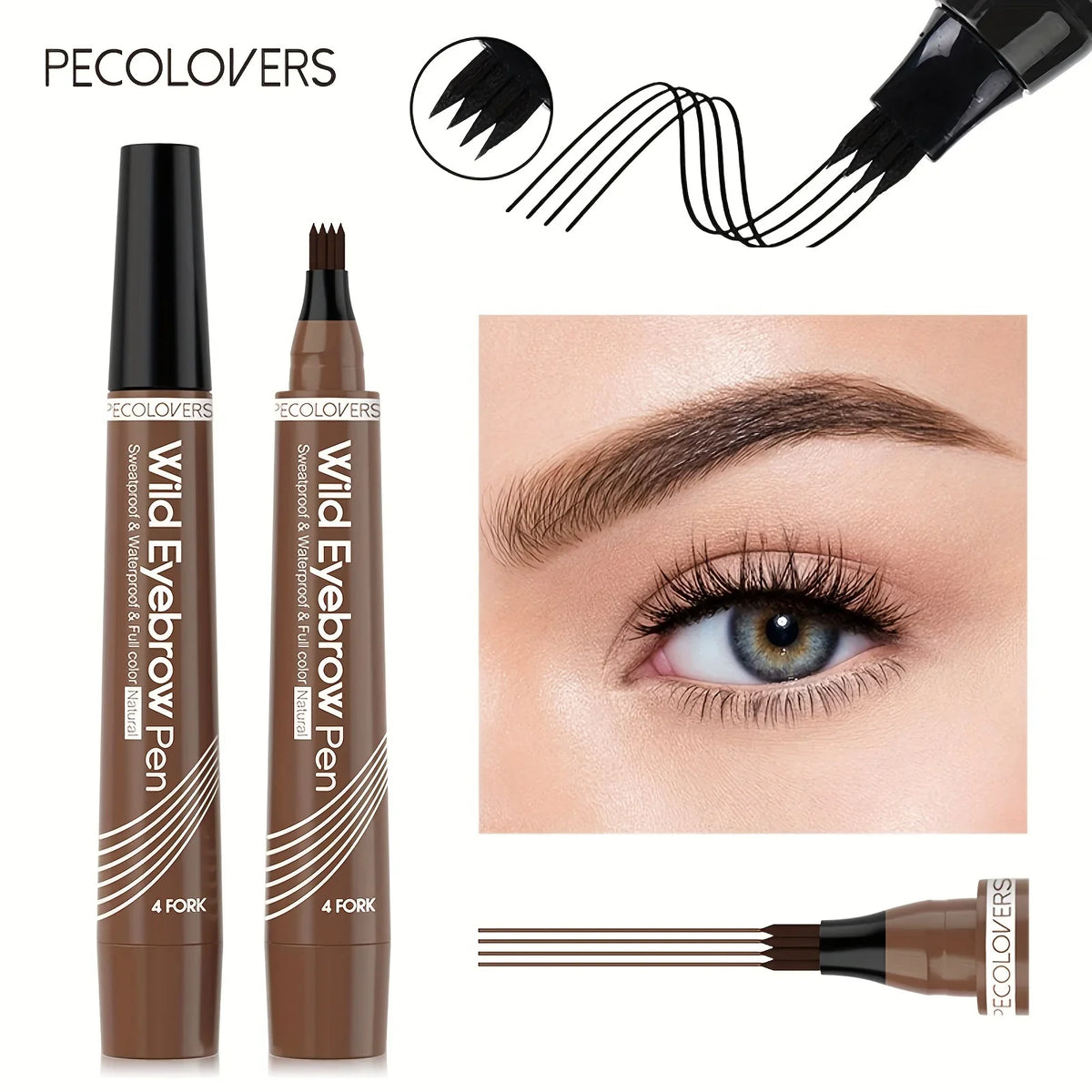 5 Colors Liquid Eyebrow Pen, Long Lasting Eyebrow Tattoo Pen, 4-splitted Head Eyebrow Tint Pen , Gray Brown Eyebrow Makeup