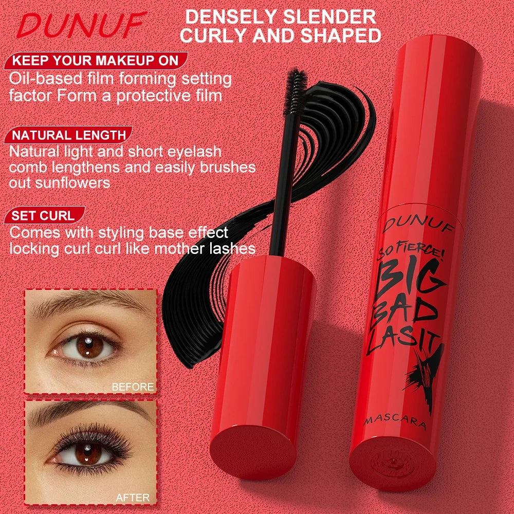 DUNUF 1 Pcs Long Lasting Mascara Thin Thick Waterproof Curl does not Easily Stain Sweat-proof and Non-smudging Beginner Friendly
