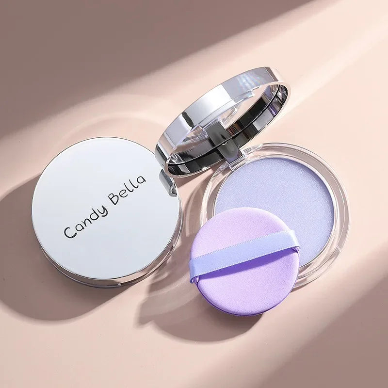 Matte Setting Powder Lasting Oil-Control Purple Glitter Pressed Powder Brightening Face Powder Jelly Compact Foundation Makeup