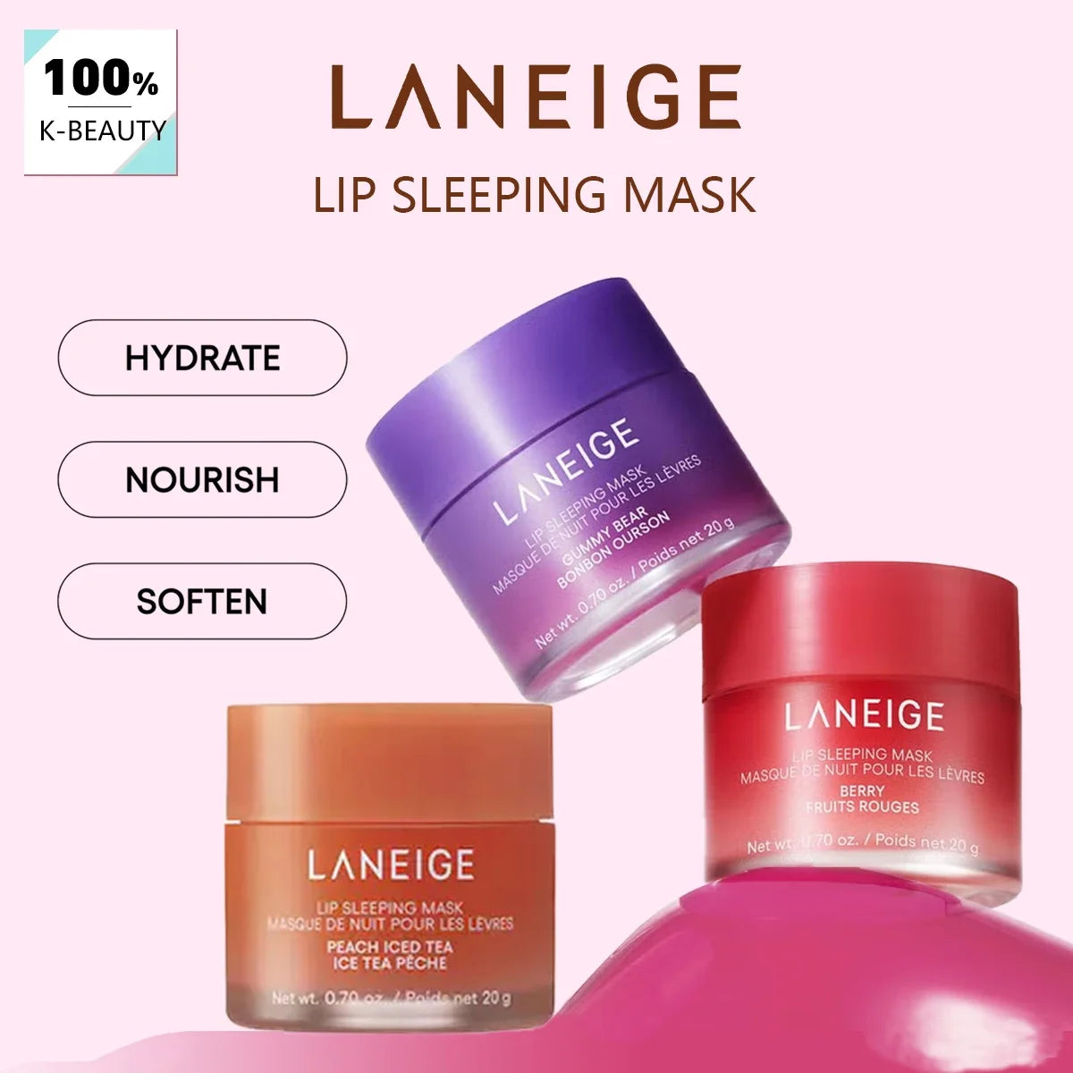 Laneige Lip Sleeping Mask 20g,Long-Lasting Hydration,Gel-Cream Texture,Nighttime Lip Care,Softens Lips,K-Beauty,Korean Makeup