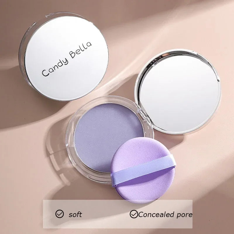 Matte Setting Powder Lasting Oil-Control Purple Glitter Pressed Powder Brightening Face Powder Jelly Compact Foundation Makeup