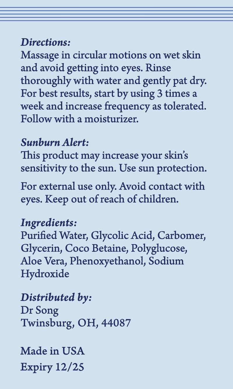 Korean Skin Care -  Glycolic Acid Face Wash - Exfoliating Face Wash with 10% Glycolic Acid, AHA for anti Aging, Acne and Wrinkles Korean Beauty