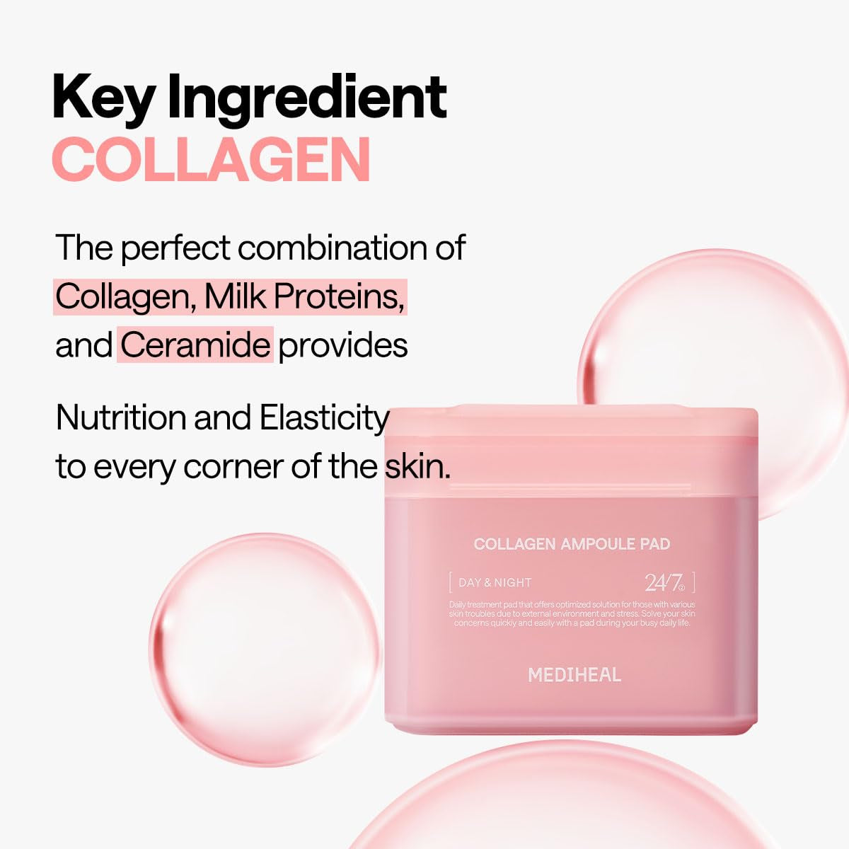 Collagen Ampoule Facial Toner Pads - Collagen & Ceramide - Skin Firming & Restore Elasticity & Deep Hydration - Tighten Wrinkles & Lines - Vegan Eco Silk Fabric