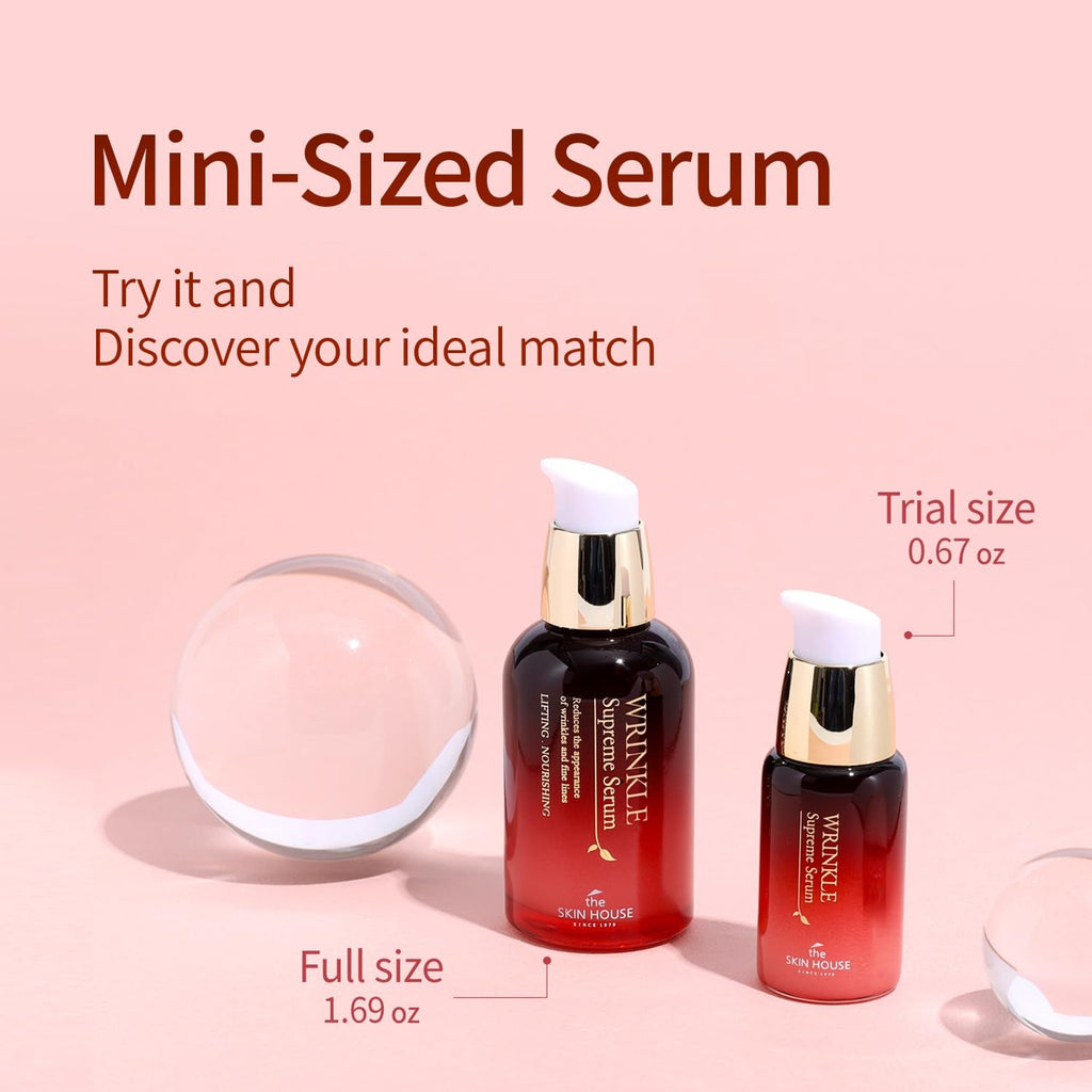 Wrinkle Supreme Serum 0.67 Fl. Oz. Trial-Size, Korean Red Ginseng, Mushrooms | Firming, Lifting, Fine Lines | Korean Skin Care, K-Beauty, 20Ml