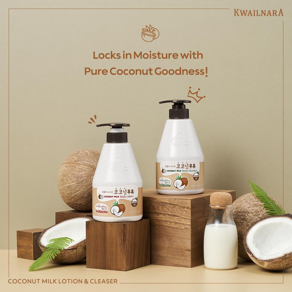 Kwailnara Coconut Milk Body Lotion & Body Wash Set – Deeply Hydrating & Refreshing Korean Skincare Set with Coconut Extract, 560G / 19.75Oz Each