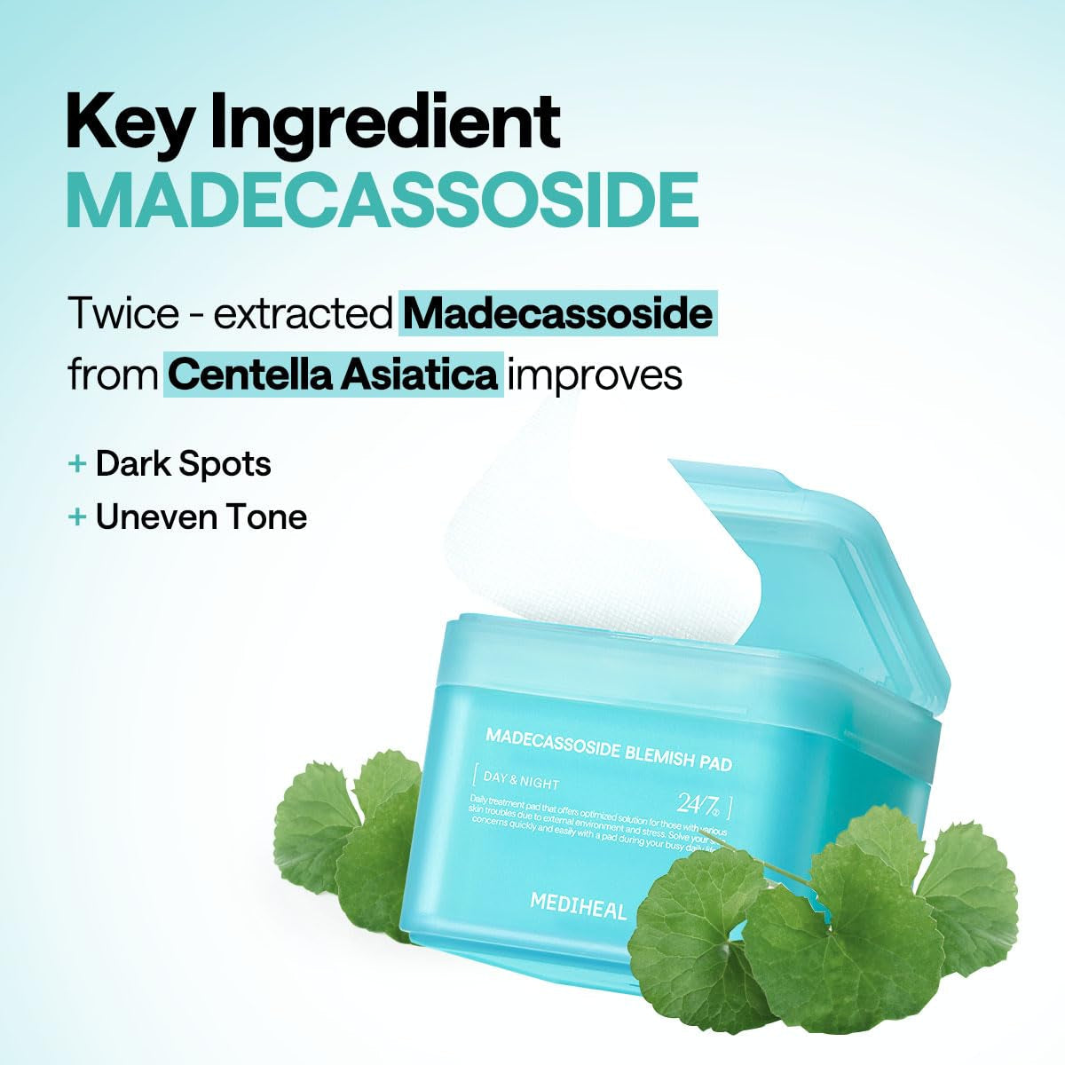 Madecassoside Toner Pads - with Centella Asiatica to Treat Blemishes and Improve Uneven Skin Tone - Vegan Gauze Fabric